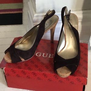 Brand new! GUESS brown suede and cork heels